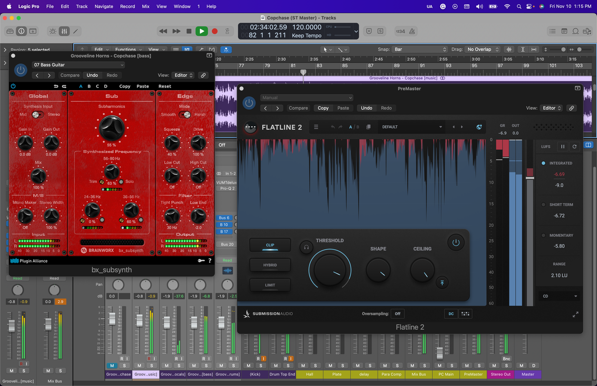 Logic Pro workstation showing two audio plugins